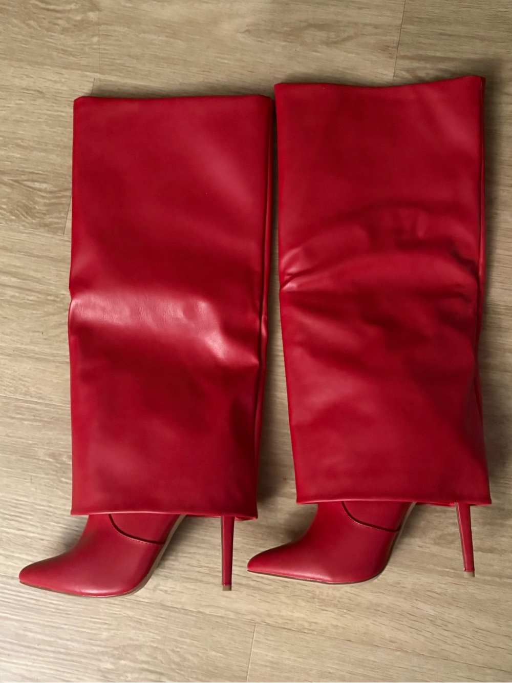 Red Knee-High Stiletto Boots - Women's Fashion Boots